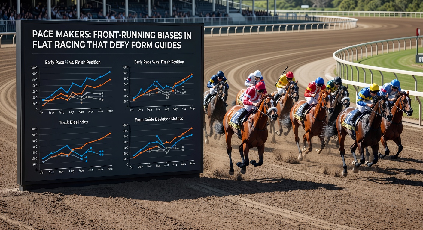 Close-up of a jockey urging a pace-making horse forward in a crowded flat race field, with rivals straining to close the gap