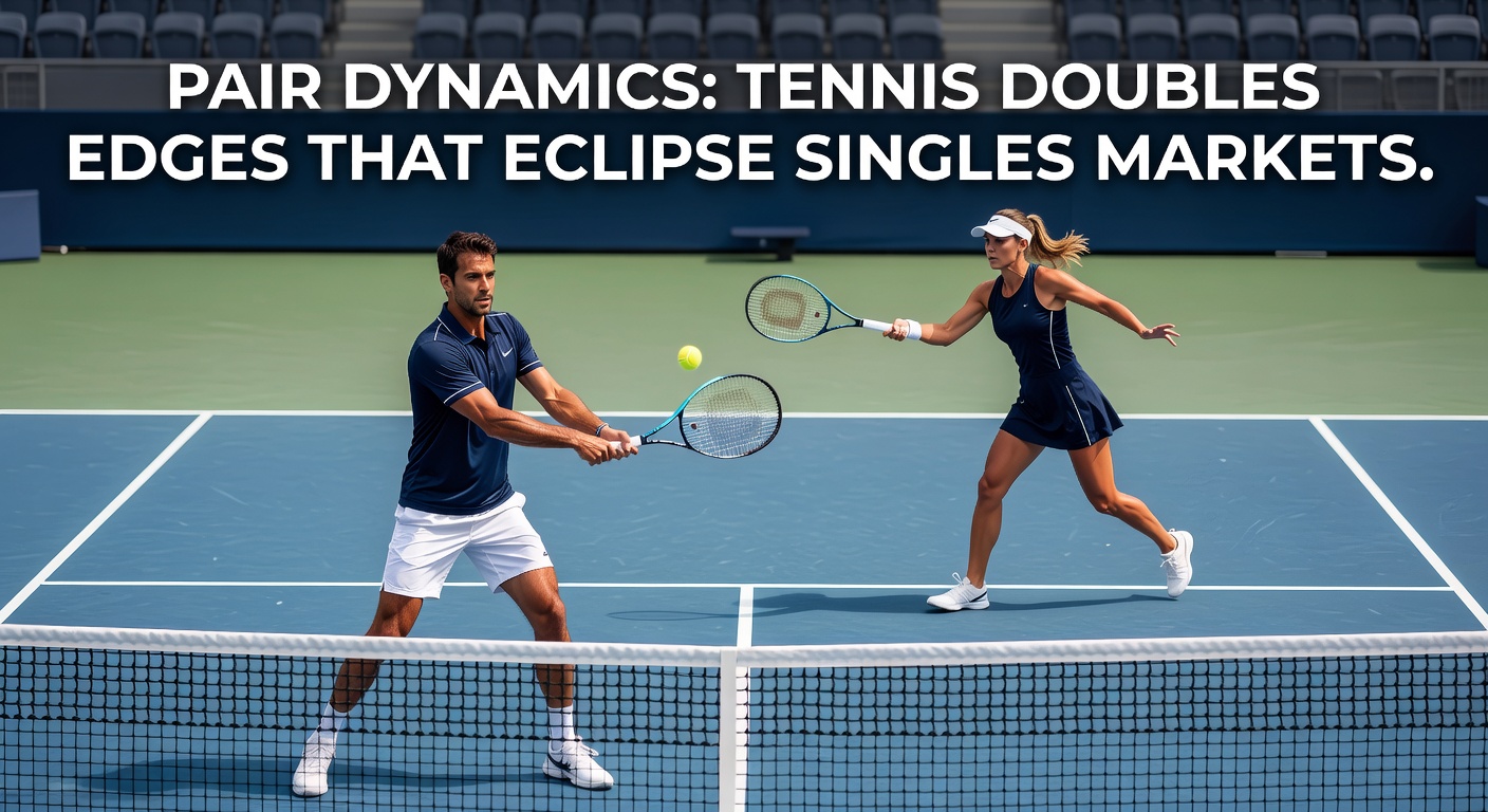 Close-up of a doubles team celebrating a point, with one player fist-pumping after a successful overhead smash while the partner supports at the baseline