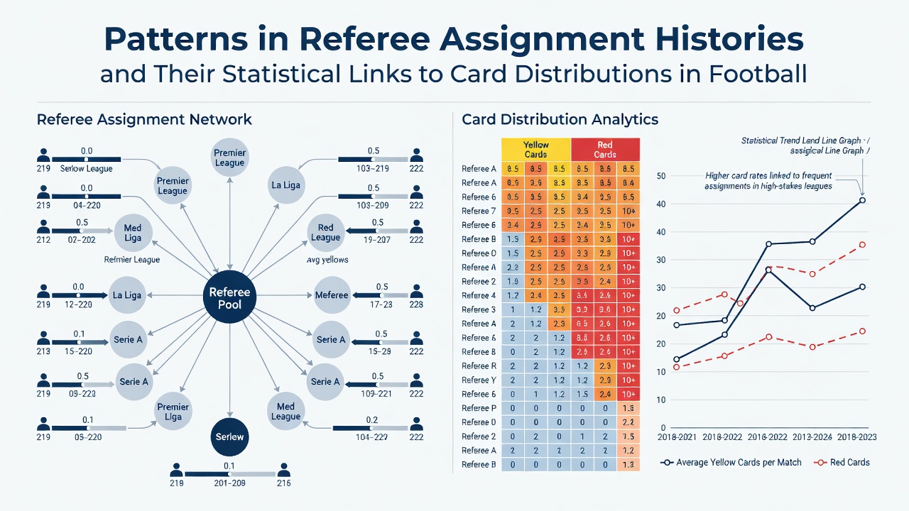 Statistical charts displaying card distribution trends linked to referee assignments in football