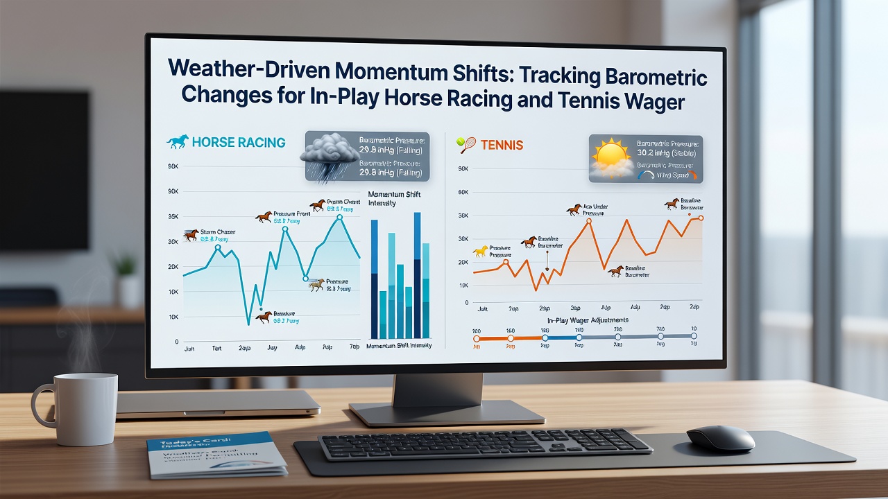 Live betting dashboard displaying barometric pressure graphs alongside horse racing and tennis match statistics